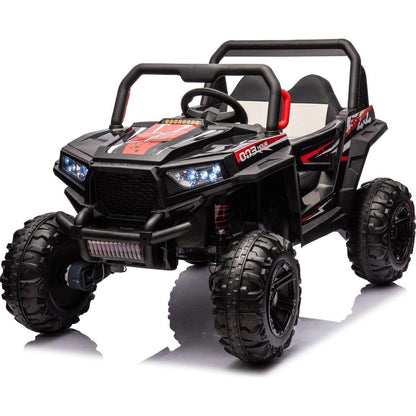 12v7ax2 30wx4 Four-wheel drive leather seat one button start,forward and backward, high and low speed, music, front light, power display, two doors can open, 2.4G R/C, seat belt four wheel absorber
