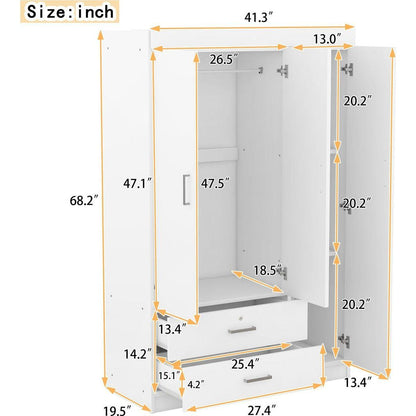 3-Door Mirror Wardrobe with shelves, White - Streamdale Furniture