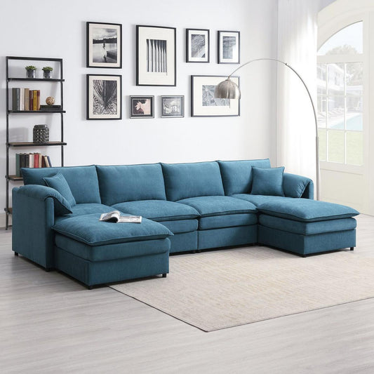 134x66" Chenille Modular Sectional Sofa,U Shaped Cloud Couch Set with Double Cushions, 6 Seat Sleeper Sofa Bed with Ottomans,Oversized Indoor Furniture for Living Room, 3 Colors