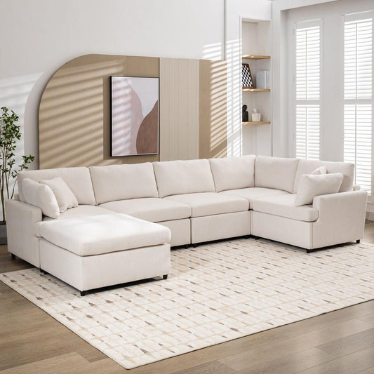 Modern Large U-Shape Sectional Sofa, with Removable Ottomans for Living Room (6-Seater)