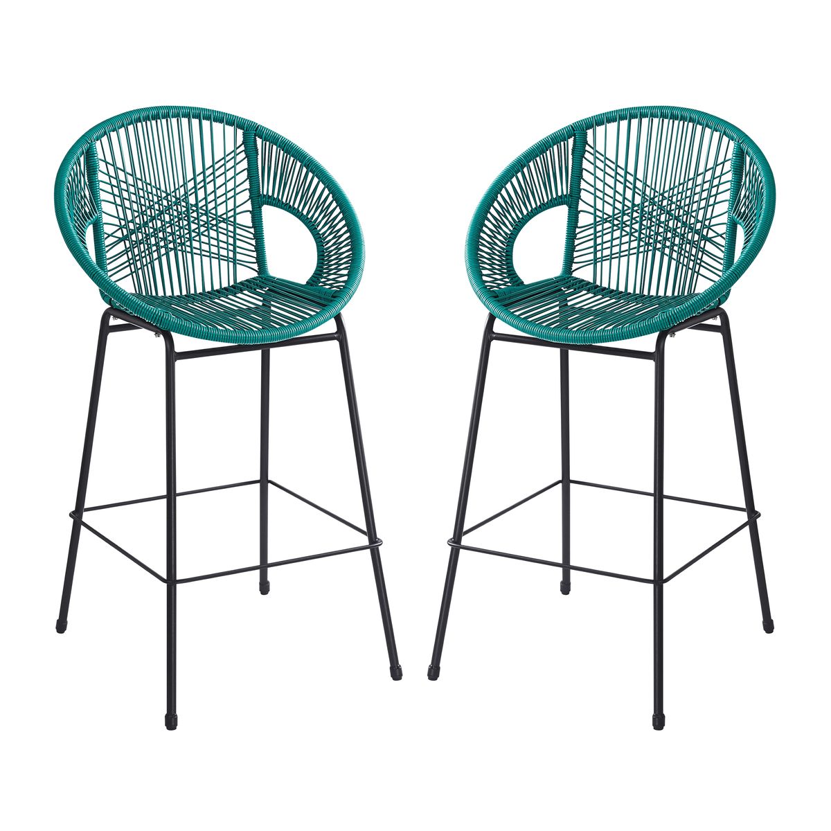 Ferrara Outdoor Patio Teal Faux Wicker Barstool Set, Durable PE Material, Ergonomic Design, Teal Wicker with Black Frame