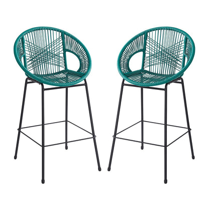 Ferrara Outdoor Patio Teal Faux Wicker Barstool Set, Durable PE Material, Ergonomic Design, Teal Wicker with Black Frame