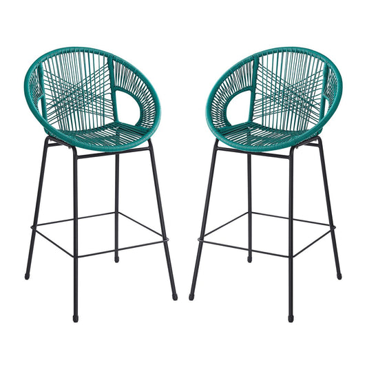 Ferrara Outdoor Patio Teal Faux Wicker Barstool Set, Durable PE Material, Ergonomic Design, Teal Wicker with Black Frame