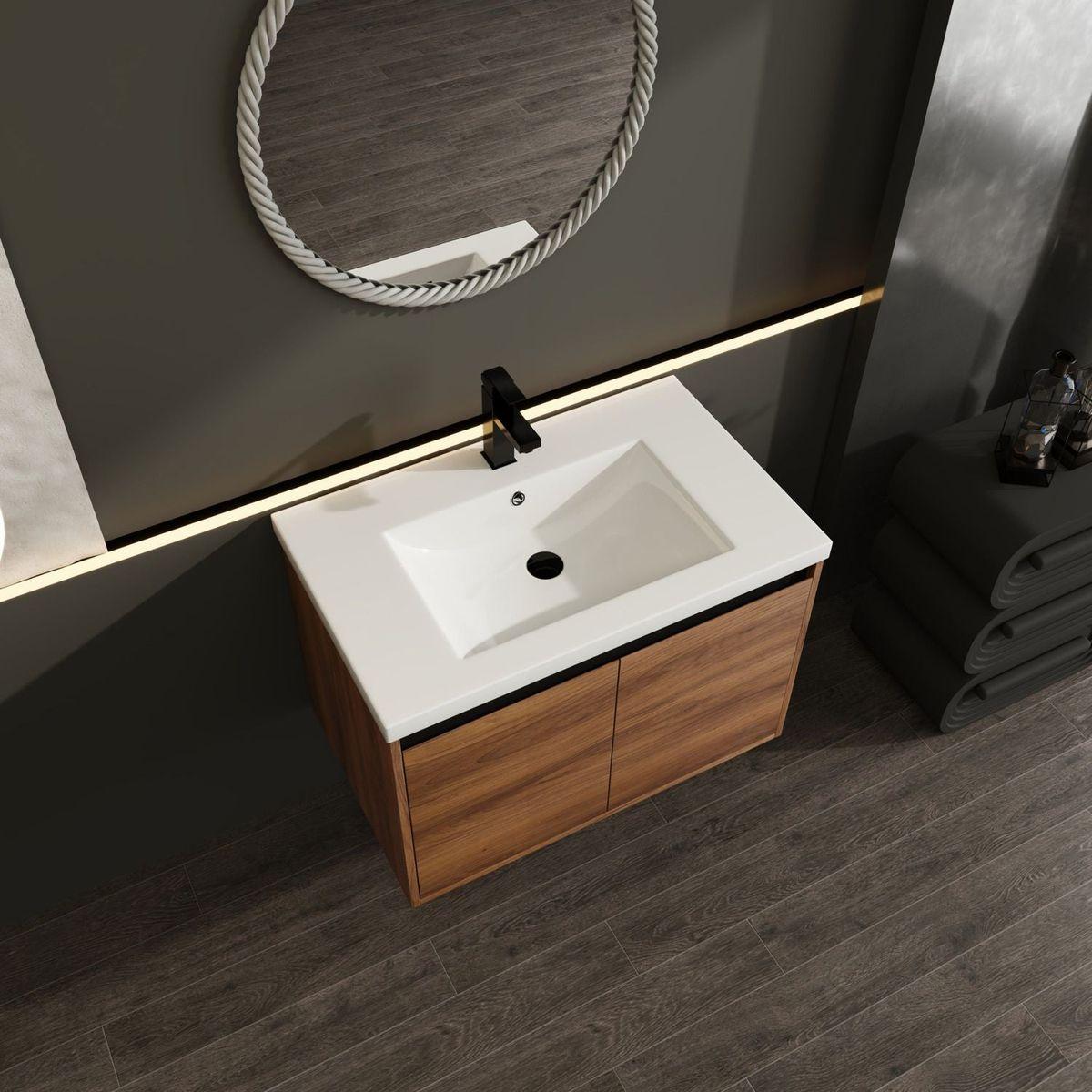 LEVISTAR Brown 30 Inch Bathroom Vanity with resin Countertop Sink, 2 Doors Bathroom Cabinet Set