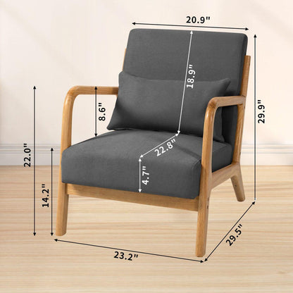 Leisure Chair with Solid Wood Armrest and Feet, Mid-Century Modern Accent Sofa,1 seat