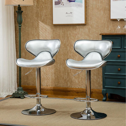 Masaccio Upholstery Airlift Adjustable Swivel Barstool with Chrome Base, Set of 2, Silver - Streamdale Furniture