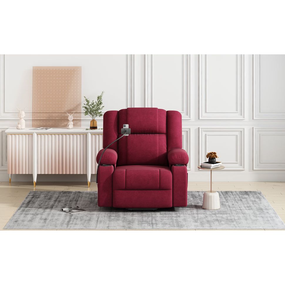 Power Lift Recliner Chair Electric Recliner for Elderly Recliner Chair with Massage and Heating Functions, Remote, Phone Holder Side Pockets and Cup Holders for Living Room, Red