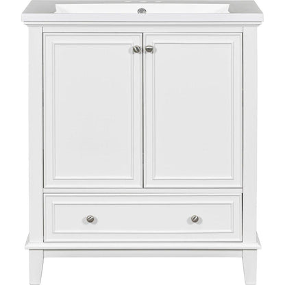 30" Bathroom Vanity with Sink Combo, Multi-functional Bathroom Cabinet with Doors and Drawer, Solid Frame and MDF Board, White