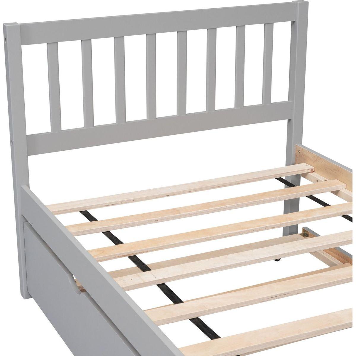 Modern Design Wooden Twin Size Platform Bed Frame with Trundle for Grey Color
