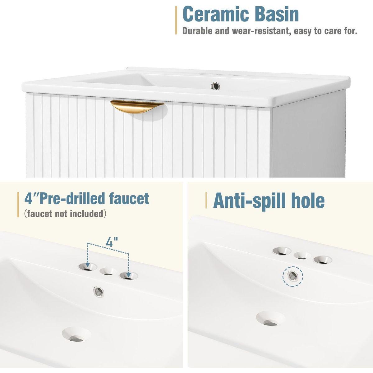 Modern 24-Inch Wall-Mounted Bathroom vanity with 2 Drawers, White - Ideal for Small Bathrooms