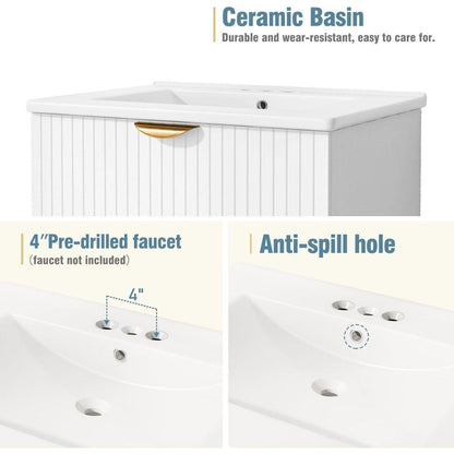 Modern 24-Inch Wall-Mounted Bathroom vanity with 2 Drawers, White - Ideal for Small Bathrooms