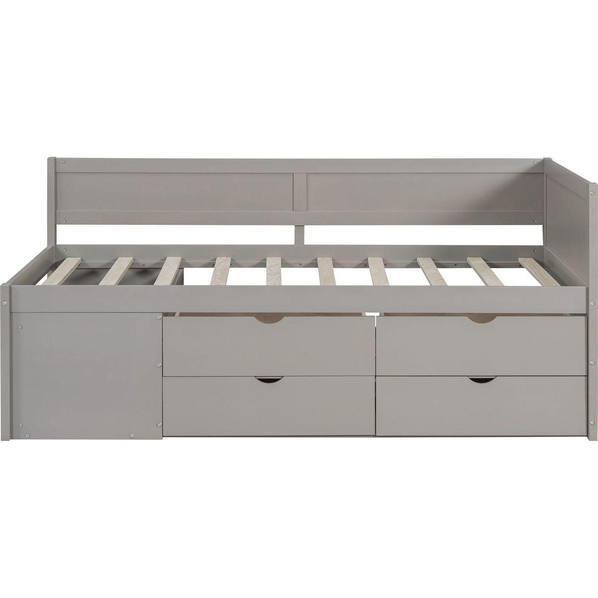 Twin Size Daybed with Drawers and Shelves, Gray