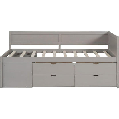 Twin Size Daybed with Drawers and Shelves, Gray