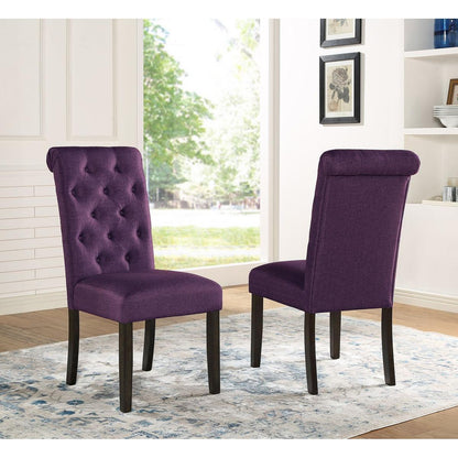Leviton Solid Wood Tufted Asons Dining Chair, Set of 2, Purple