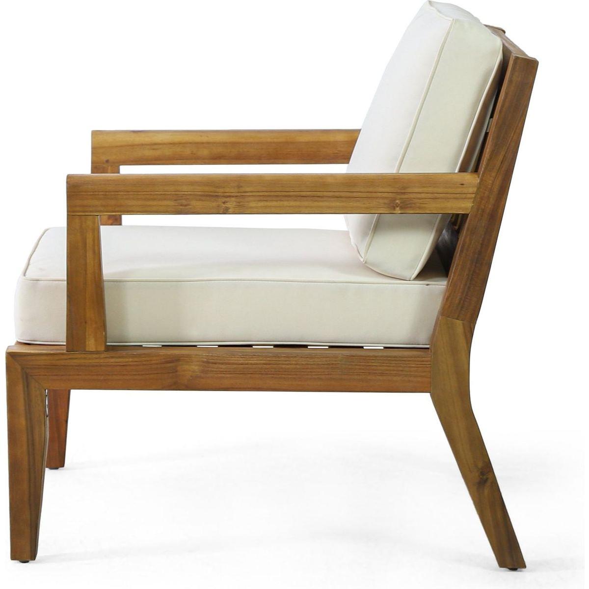 Outdoor Club Chairs with Cushions, 29" H X 26.5" W X 29" D, acacia wood + Teak Finish + Beige