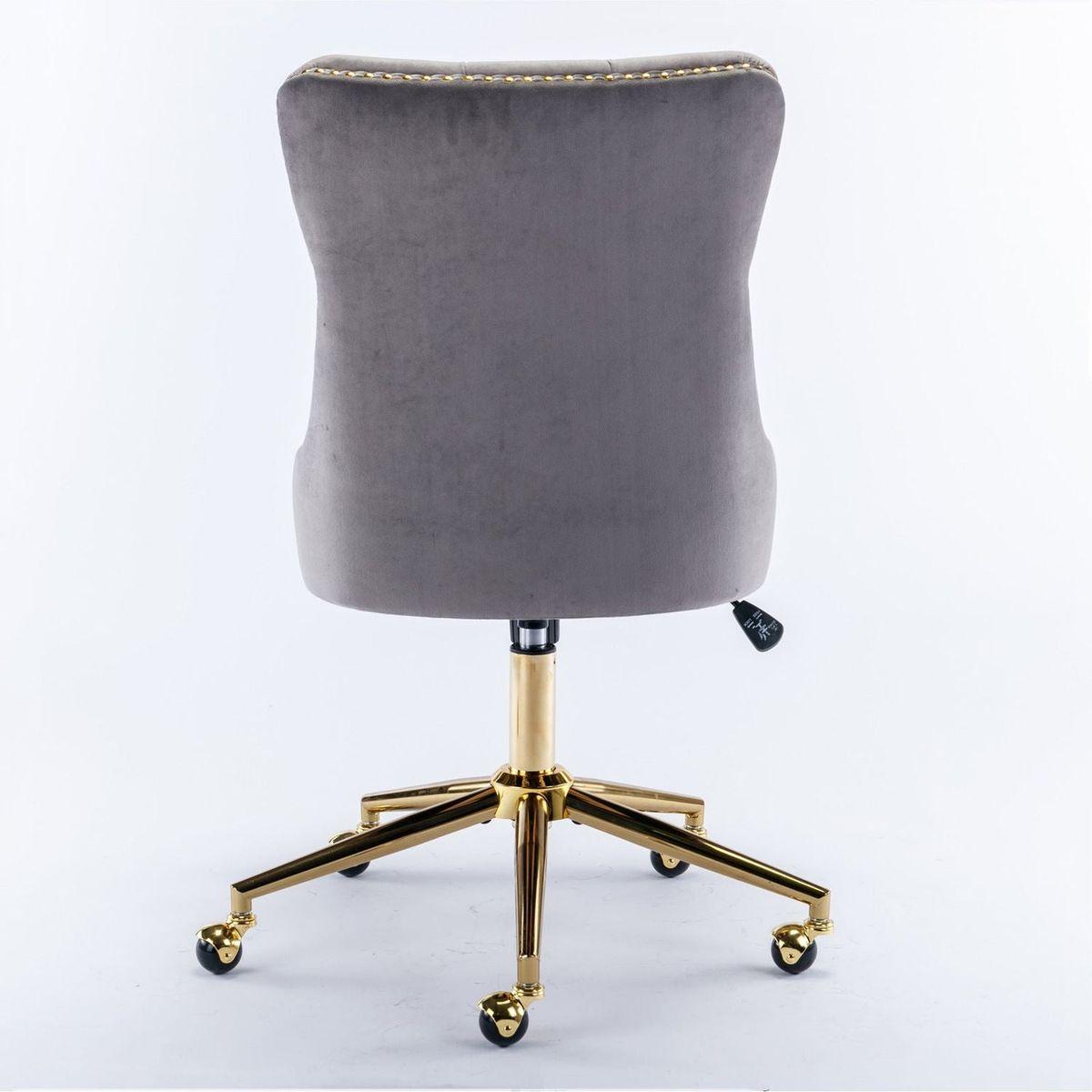 Office Chair,Velvet Upholstered Tufted Button Home Office Chair with Golden Metal Base,Adjustable Desk Chair Swivel Office Chair (Gray)