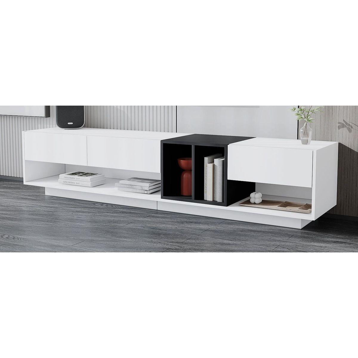 Sleek and Stylish TV Stand with Perfect Storage Solution, Two-tone Media Console for TVs Up to 80", Functional TV Cabinet with Versatile Compartment for Living Room, White