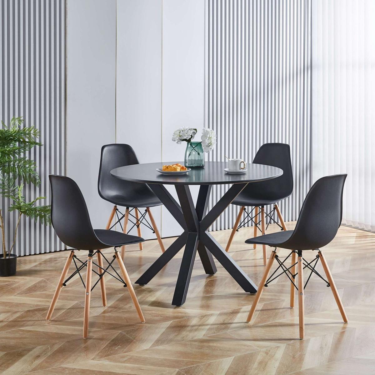 42.1"BLACK Table Mid-century Dining Table for 4-6 people With Round Mdf Table Top, Pedestal Dining Table, End Table Leisure Coffee Table,cross leg