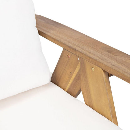 Outdoor Acacia Wood Club Chairs with Cushions (Set of 2), Teak Finish+ Beige, 30.75" W x 30.25" D x 26.00" H