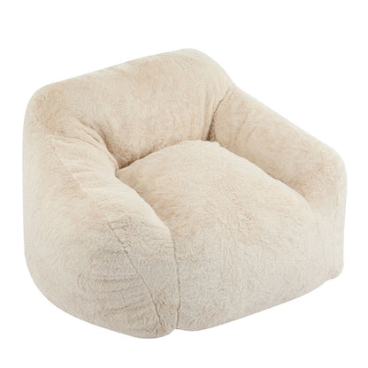 Auch Indoor Armchair Style Bean Bag with Beige Faux-Fur and Adaptive Foam, 40 x 38 x 25.5 inches