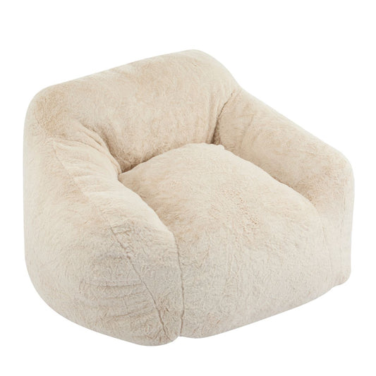 Auch Indoor Armchair Style Bean Bag with Beige Faux-Fur and Adaptive Foam, 40 x 38 x 25.5 inches
