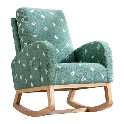 26.8"W Modern Rocking Chair for Nursery, Mid Century Accent Rocker Armchair With Side Pocket, Upholstered High Back Wooden Rocking Chair for Living Room Baby Kids Room Bedroom, Green Boucle