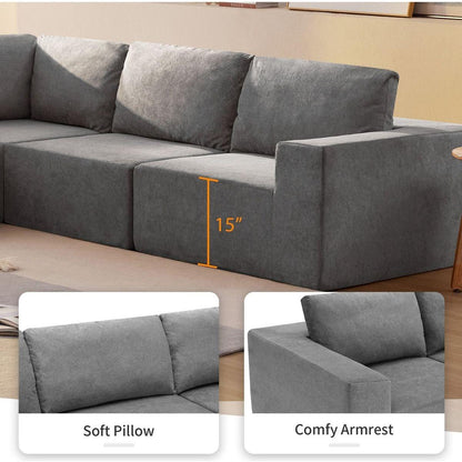 116x116" Modular L Shaped Sectional Sofa,Luxury Floor Couch Set,Upholstered Indoor Furniture,Foam-Filled Sleeper Sofa Bed for Living Room,Bedroom,5 PC Free Combination,3 Colors