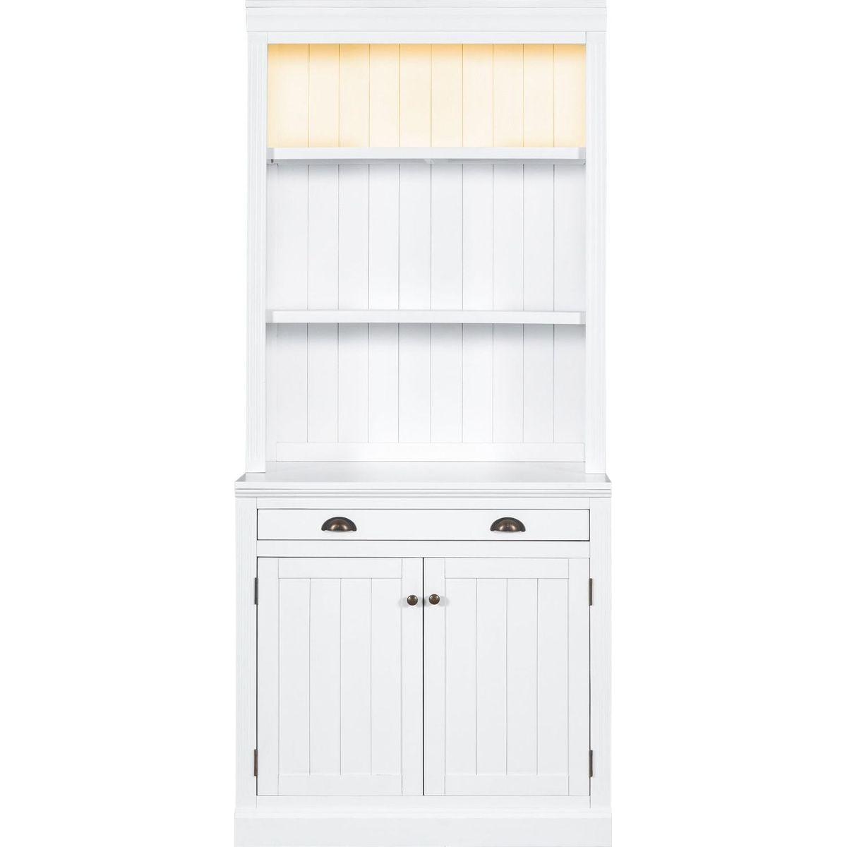83.4"Tall Bookshelf with LED Lighting, Modern Bookcase with 2 Doors and 1 Drawer,Storage Bookcase with Open Shelves for Living Room,Home Office,White