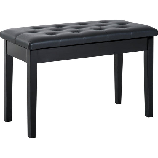 Piano Bench, Duet Piano Chair with Faux Leather Padded Cushion and Wooden Frame, Button Tufted Keyboard Bench, Black