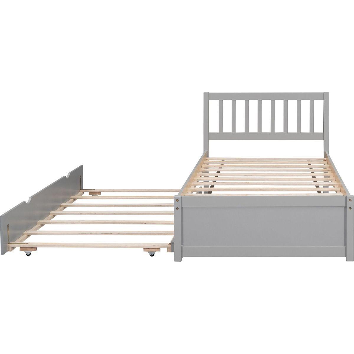 Modern Design Wooden Twin Size Platform Bed Frame with Trundle for Grey Color