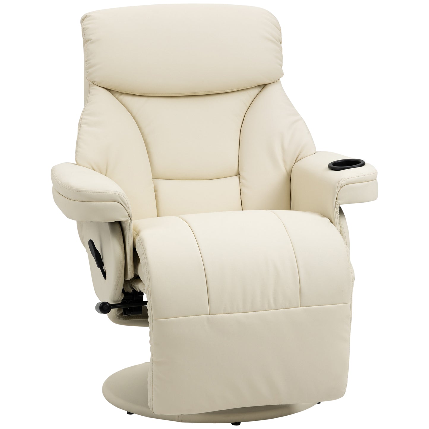 Manual Recliner, Swivel Lounge Armchair with Side Pocket, Footrest and Cup Holder for Living Room, Cream White