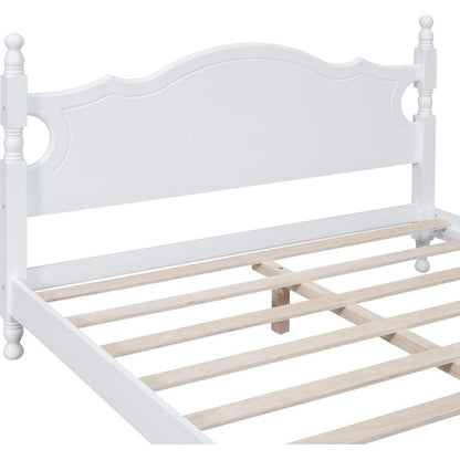 Queen Size Wood Platform Bed Frame,Retro Style Platform Bed with Wooden Slat Support,White