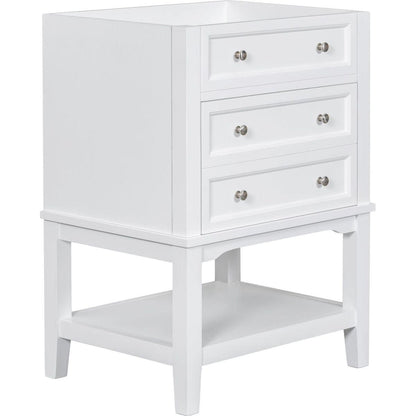 24" Bathroom Vanity Without Sink, Base Only, Solid Wood Frame, Bathroom Storage Cabinet with Drawer and Open Shelf, White