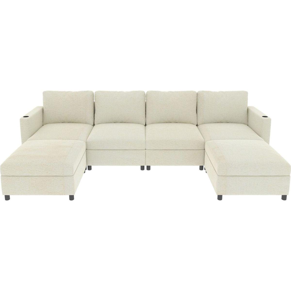 Modern Large Sectional Sofa, U-Shape Modular Sectional Couch with Storage Function,123" Sofa Bed with Ottoman,6 Seat Sectionals Chaise for Living Room,Chenille