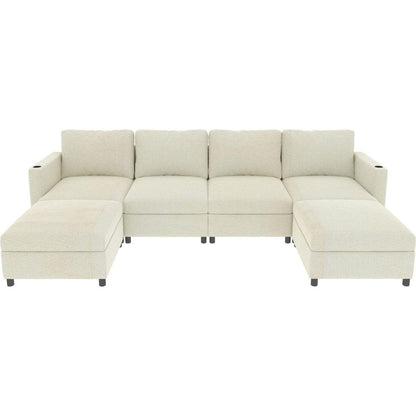 Modern Large Sectional Sofa, U-Shape Modular Sectional Couch with Storage Function,123" Sofa Bed with Ottoman,6 Seat Sectionals Chaise for Living Room,Chenille