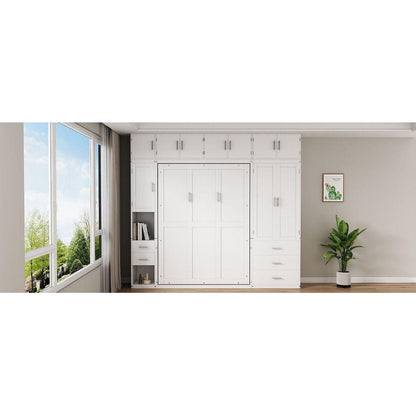 Full Size Murphy Bed with Lockers and Wardrobes, With installation video, White