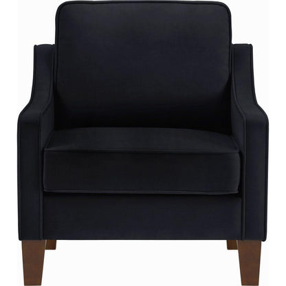 Modern Armchair, Living Room Single Seat Sofa Chair with Wooden Legs, Upholstered Velvet Accent Chair for Living Room, Bedroom,Black