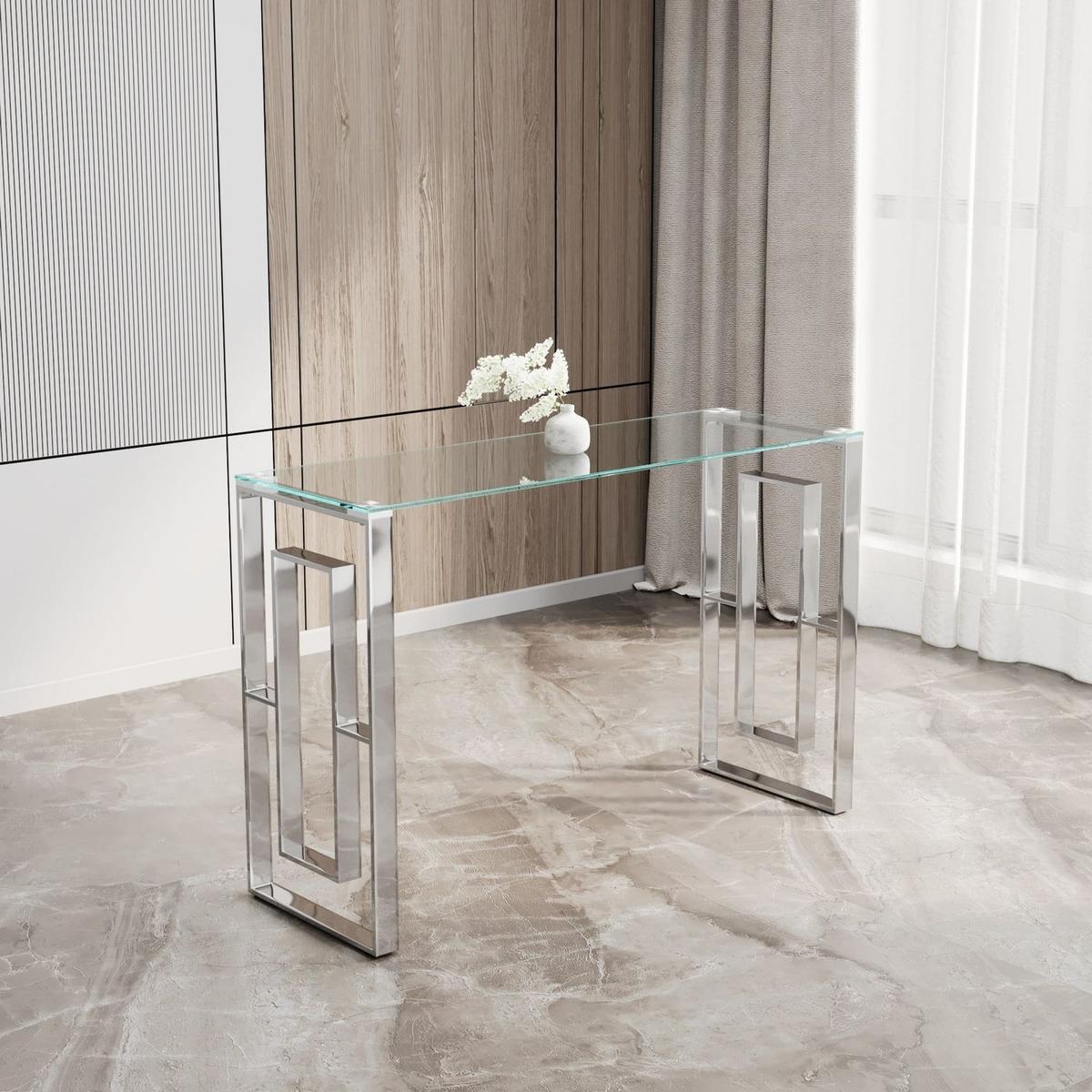 Console Table Stainless Steel Glass,Meal side table silvery Clear bs-02 s