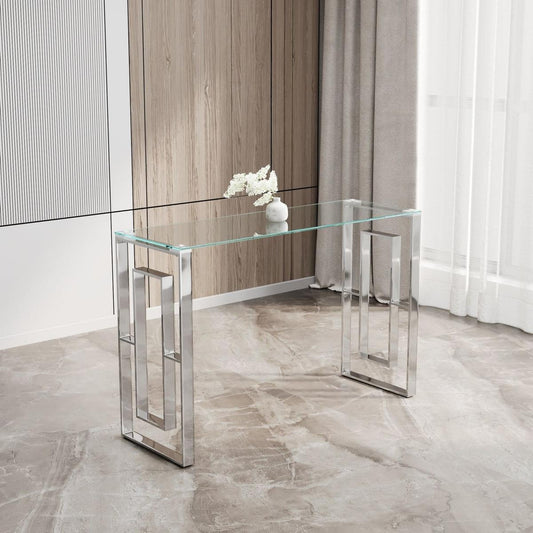 Console Table Stainless Steel Glass,Meal side table silvery Clear bs-02 s