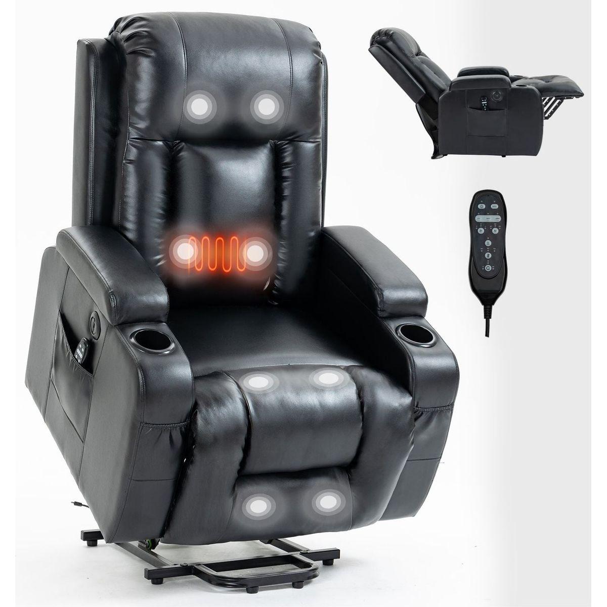 Infinite Position Up to 350 LBS Power Lift Recliner Chair for Elderly, Heavy Duty Motion Mechanism with 8-Point Vibration Massage and Lumbar Heating, USB Charging Port, Cup Holders, Black