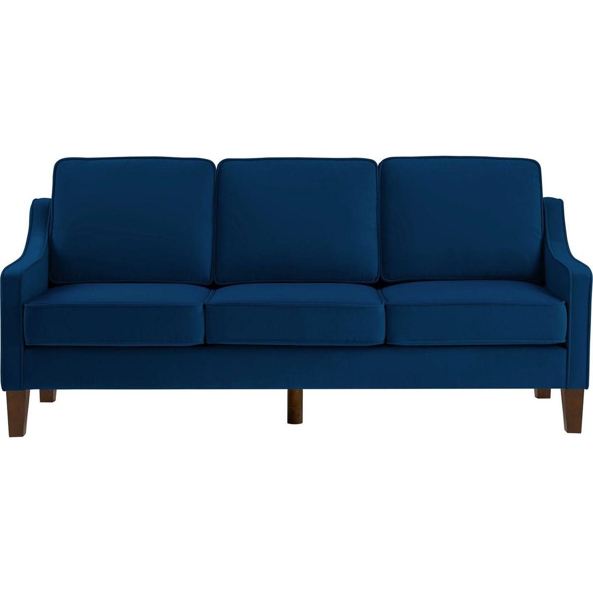 Modern 3 Piece seat Sofa Couch with Scooped Armrest/Wood legs,Upholstered Velvet 3-seat Sofa with Removable Cushions for Livingrooom Bedroom,Navy