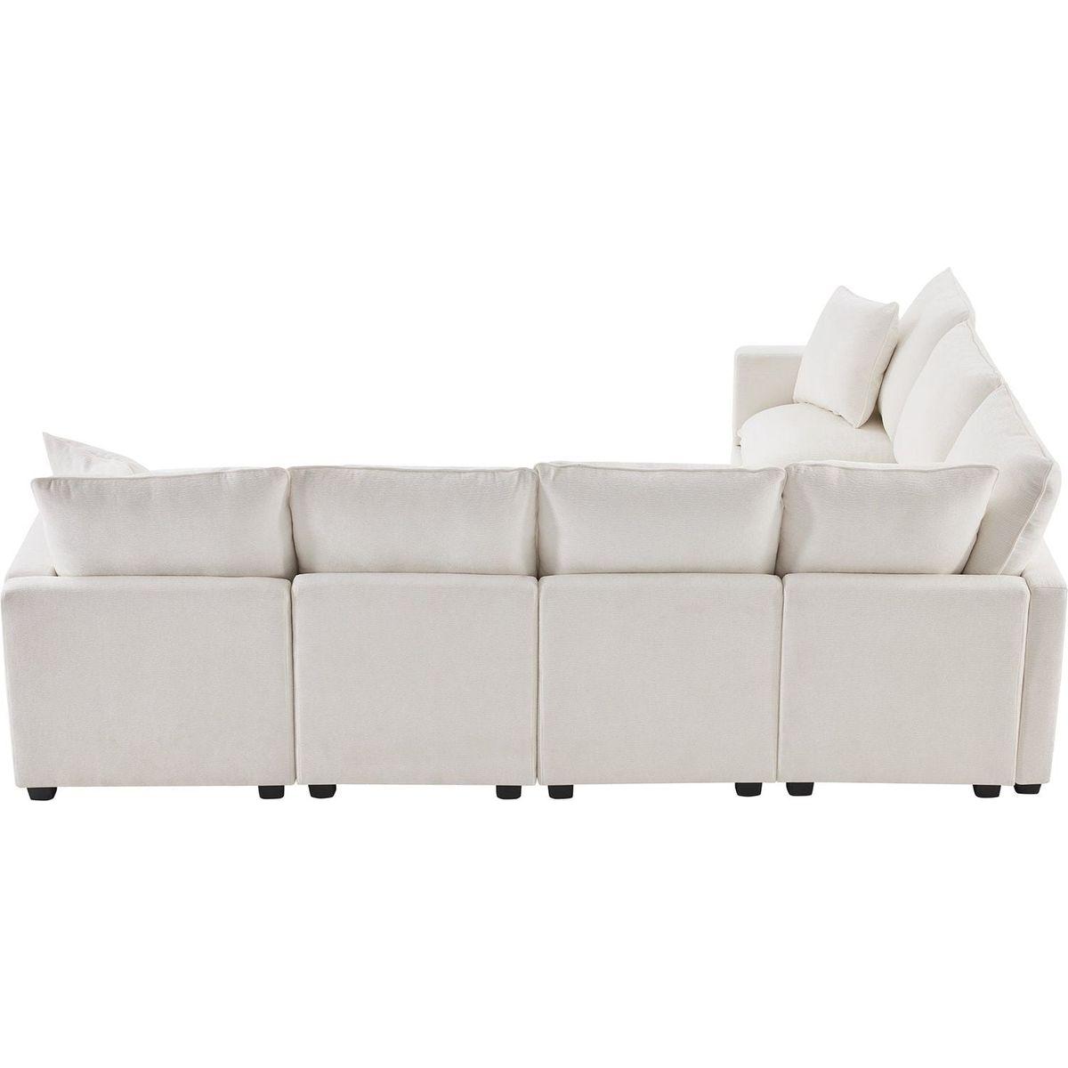 110x84" Modern U Shape Modular Sofa, 7 Seat Chenille Sectional Couch Set with 2 Pillows Included, Freely Combinable Indoor Funiture for Living Room, Apartment, Office, 2 Colors