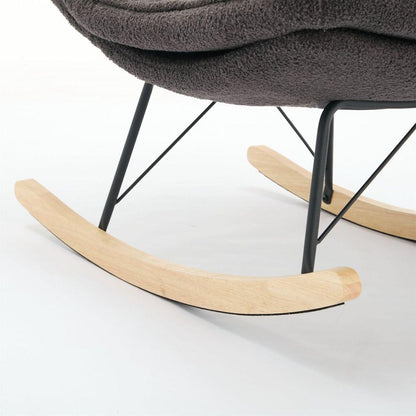 Lazy Rocking Chair,Comfortable Lounge Chair with Wide Backrest and Seat Wood Base, Upholstered Armless Rocker Chair for Living room, Balcony,Bedroom and Patio Porch. (GREY)