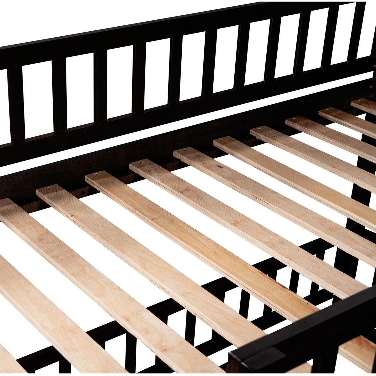 Bunk Bed with Slide,Twin Over Twin Low Bunk Bed with Fence and Ladder for Toddler Kids Teens Espresso