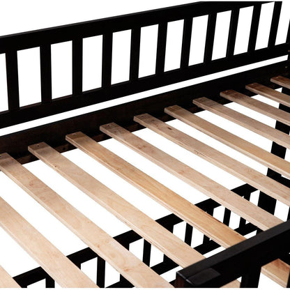 Bunk Bed with Slide,Twin Over Twin Low Bunk Bed with Fence and Ladder for Toddler Kids Teens Espresso