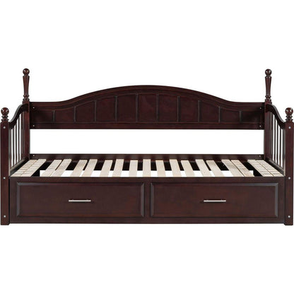 Wooden Twin Size Daybed with Twin Size Trundle, Extendable Daybed with Two Storage Drawers, Espresso