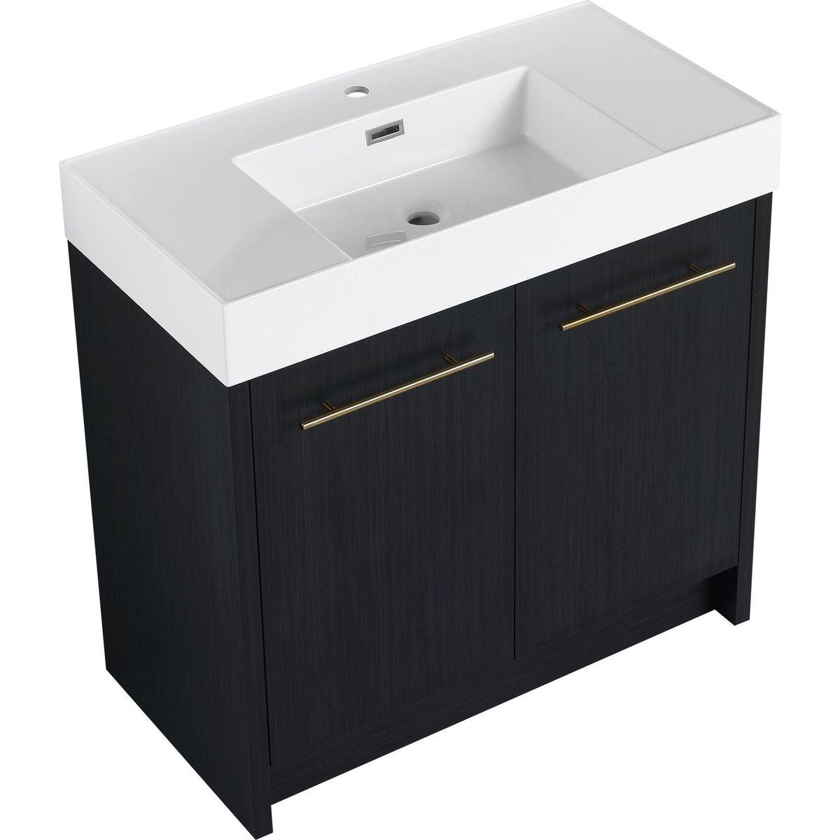 36 Inch Freestanding Bathroom Vanity with Resin Sink, With Soft Closing Door, KD-Package