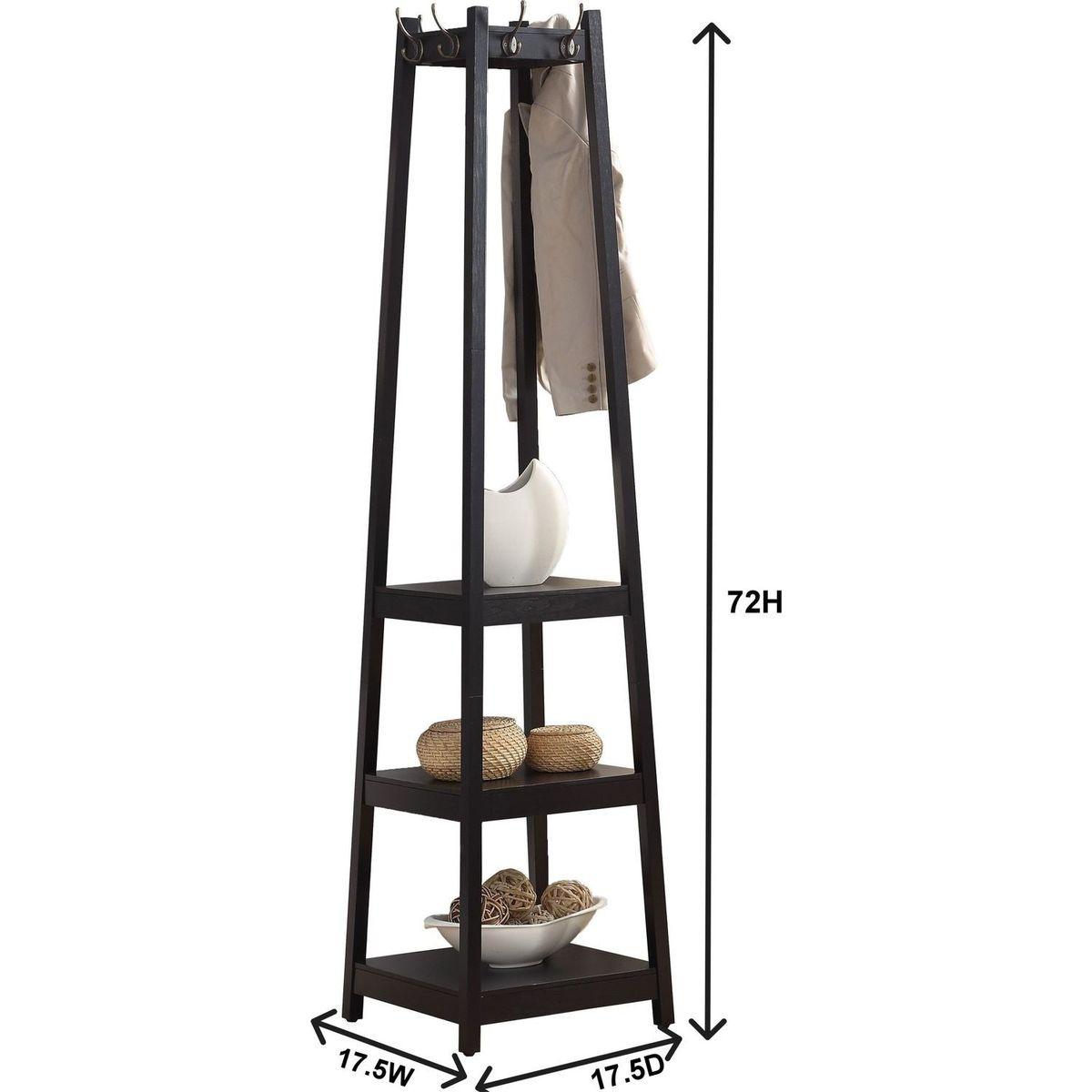 Vassen Coat Rack w/ 3-Tier Storage Shelves in Espresso Finish