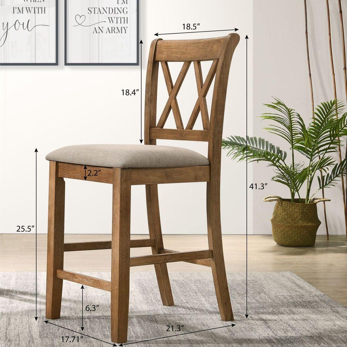 Windvale Cross-Buck Wood 5-Piece Counter Height Dining Set, Tan - Streamdale Furniture