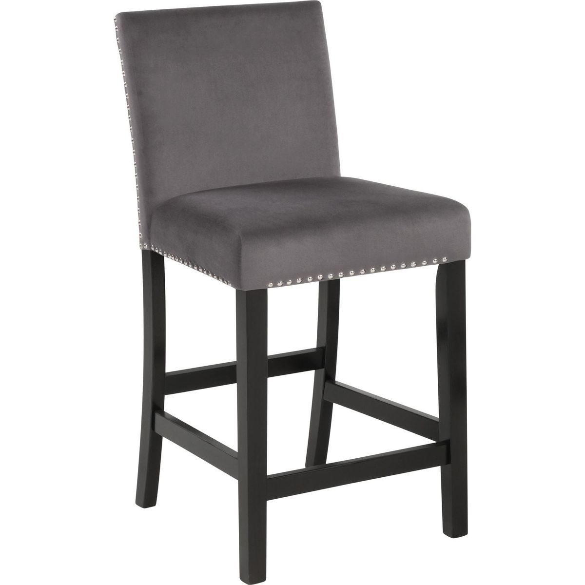 Cobre Contemporary Velvet Counter Stool with Nailhead Trim, Set of 2, Gray